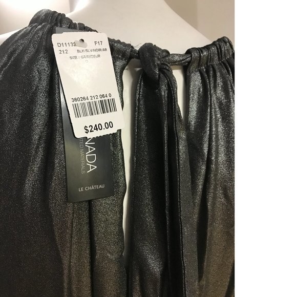 Le Chateau Black Silver Metallic Shimmer Maxi Gala Dress Gown Wedding NWT - Picture 8 of 8